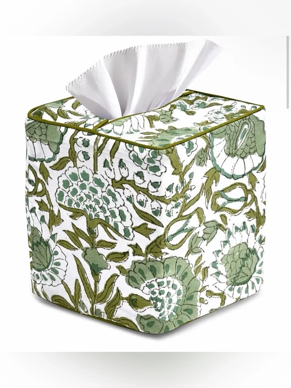CPC Agate Green Block Print Cotton Tissue Box Cover 5